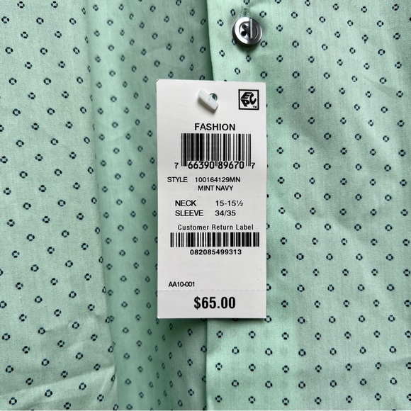 Alfani Mens Dress Shirt Medium M Pinflower Geo Print Button Down Mint - Picture 5 of 12